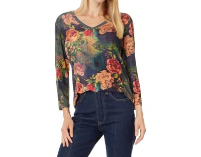 Johnny Was Women's The Janie Favorite 3/4 Sleeve V-neck Tee In Catalina Blue Burnout In Multi