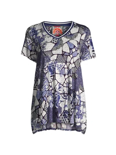 JOHNNY WAS WOMEN'S THE JANIE FAVORITE FLORAL GEOMETRIC DRAPED TUNIC