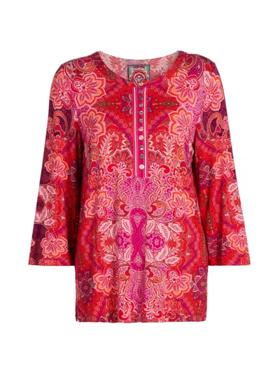 Johnny Was Women's The Janie Favorite Lantana Button-front Henley Tunic In Pink