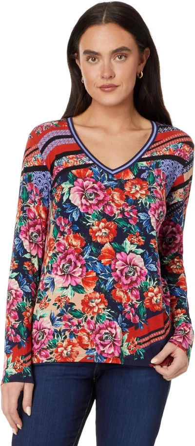 JOHNNY WAS WOMEN'S THE JANIE FAVORITE LONG SLEEVE V-NECK TEE, MULTICOLOR