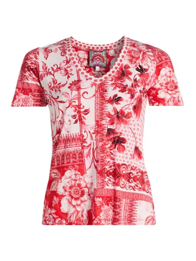 Johnny Was The Janie Favorite Short Sleeve V-neck T-shirts In Red