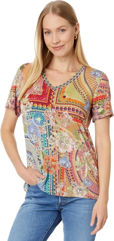 Johnny Was Women's The Janie Favorite Short Sleeve V-neck Tee-mosaic, Multicolor