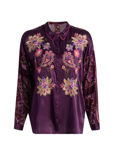 Johnny Was Women's The Slim Audrey Embroidered Floral Burnout Shirt In Purple