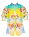 JOHNNY WAS WOMEN TIEDYER LEILA SHORT PUFF SLEEVE RUFFLE TRIM TOP BLOUSE MULTICOLOR