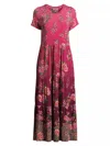 Johnny Was Tiered Cap Sleeve Dress In Pink Lace Scarf Print In Pink