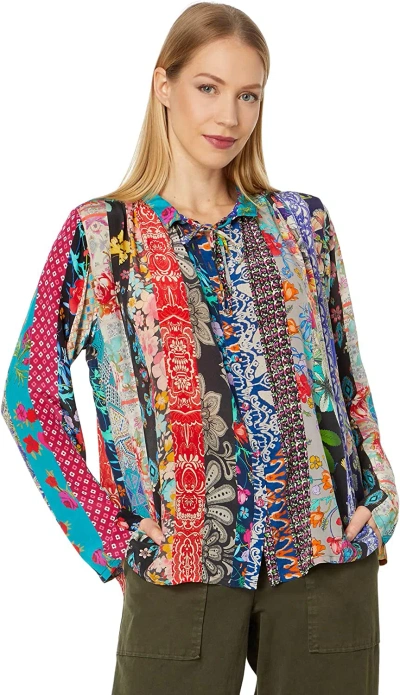 Johnny Was Women's Treble Sofia Button Up Boho Style Silk Blouse In Multi