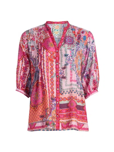 Johnny Was Women's Vacanza Floral Silk Blouse In Brown