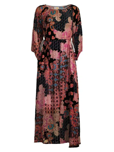 Johnny Was Women's Verronah Abstract Burnout Drawstring Maxi-dress In Black