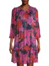 Johnny Was Women Floral Pink Visions Pleated Silk Chiffon Mini Dress In Purple Multi