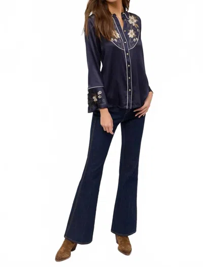 Johnny Was Women's Western Flutter Sleeve Blouse In Navy In Blue