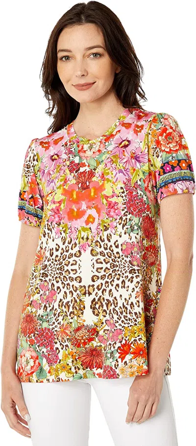 Johnny Was Women's Wild Garden Puff Sleeve Knit Tee T-shirt In Beige