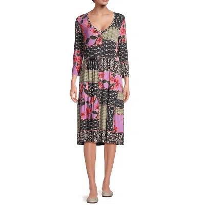 Johnny Was Women's Zanda 3/4 Sleeve Tiered Tea Length Dress Multi T-shirt