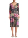 Johnny Was Zanda 3/4 Sleeve Tiered Tea Length Dress In Multi In Blue Multi