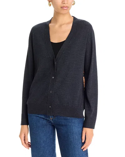 Johnny Was Wool & Silk V Neck Cardigan In Blue