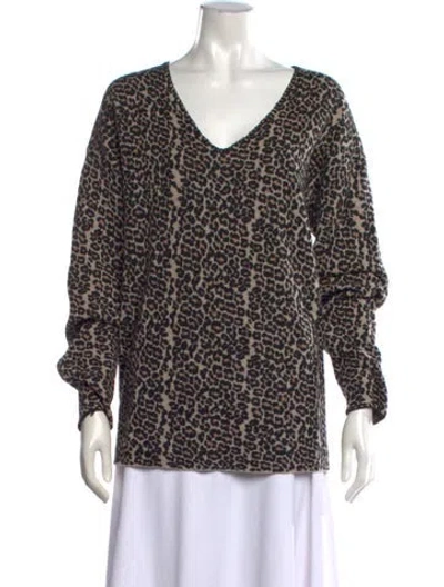 Pre-owned Johnny Was Wool Animal Print Sweater In Black