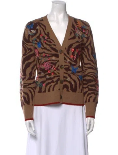 Pre-owned Johnny Was Wool Animal Print Sweater In Brown