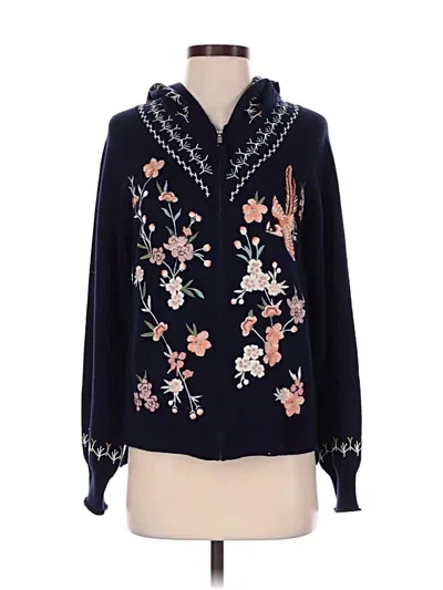 Pre-owned Johnny Was Wool Cardigan Sweater In Blue