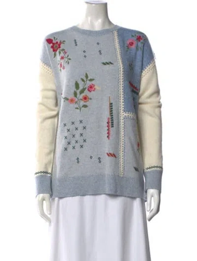 Pre-owned Johnny Was Wool Floral Print Sweater In Blue