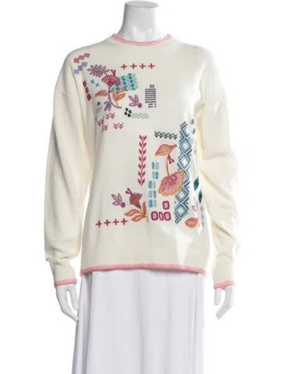 Pre-owned Johnny Was Wool Floral Print Sweater W/ Tags In Neutrals