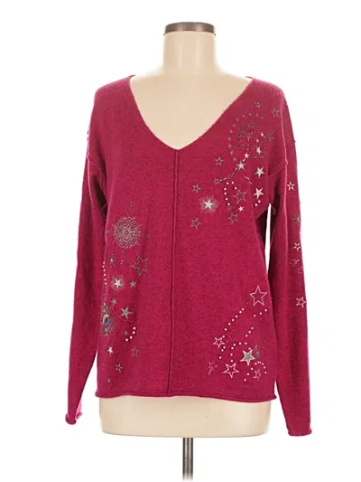 Pre-owned Johnny Was Wool Pullover Sweater In Burgundy