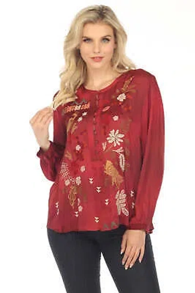 Pre-owned Johnny Was Workshop Zuzu Field Henley Embroidered Blouse Boho Chic W15623 In Multicolor
