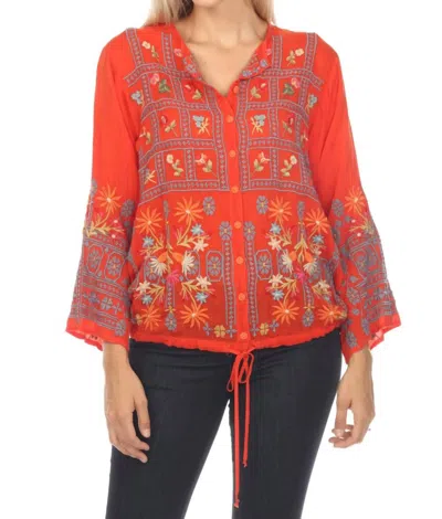 Johnny Was Wyatt Blouse In Cherry Tomato In Orange