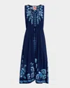 Johnny Was Yadira Embroidered Cotton Knit Midi Dress