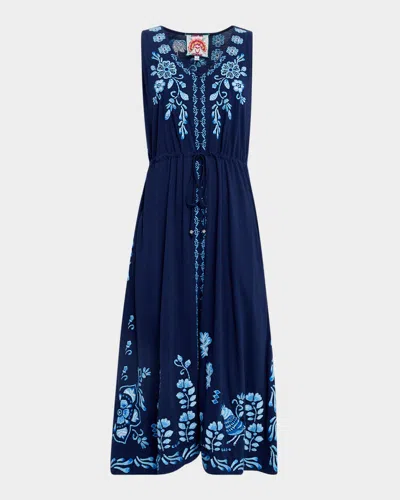 Johnny Was Yadira Embroidered Cotton Knit Midi Dress In Blue