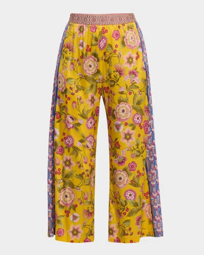 Johnny Was Yasmin Cropped Floral-print Pants In Yellow