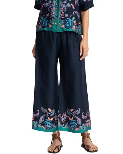 Johnny Was Yasmin Cropped Silk-blend Easy Pant In Blue