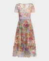 Johnny Was Yasmine Tiered Floral-print Mesh Midi Dress In Multi