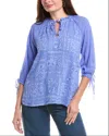 Johnny Was Yiprianne Bonita Embroidered Blouse In Baja Blue In Blue