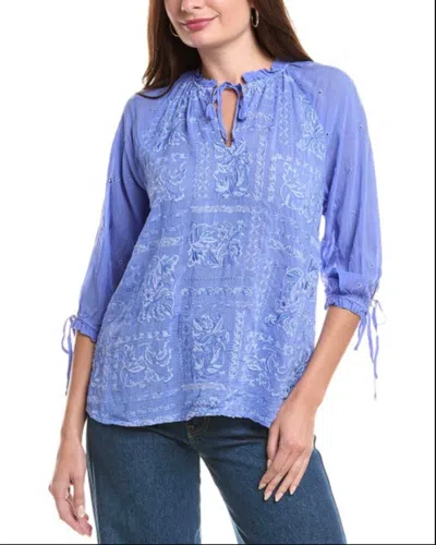 JOHNNY WAS YIPRIANNE BONITA EMBROIDERED BLOUSE IN BAJA BLUE