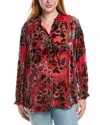 Johnny Was Yoella Burnout Silk-blend Tunic In Red