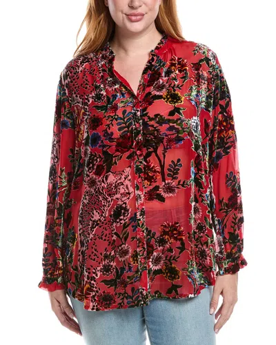 Johnny Was Yoella Burnout Silk-blend Tunic In Red