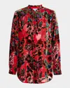Johnny Was Yoella Floral Burnout Button-down Tunic In Bobcat Forest