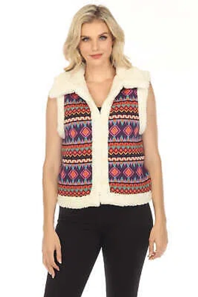 Pre-owned Johnny Was Yuya Sherpa Reversible Button Front Vest Boho Chic M67723 In Multicolor