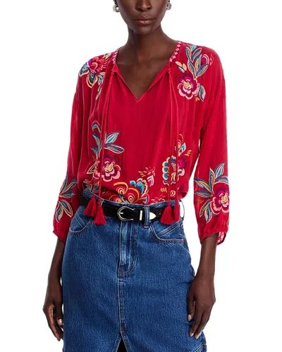 Johnny Was Zadonia Floral-embroidered Blouse In Savvy Red
