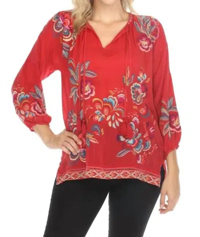 Johnny Was Zadonia Nemma Blouse In Savy Red In Multi