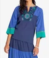Johnny Was Zaida Color Block Top In Blue In Blue