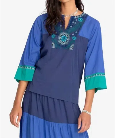 Johnny Was Zaida Color Block Top In Blue