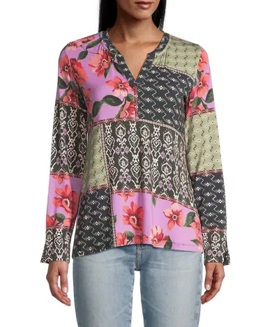 JOHNNY WAS ZANDA SPLIT NECK TOP IN MULTICOLOR