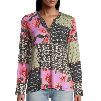 Johnny Was Zanda Split Neck Top In Multicolor In Neutral