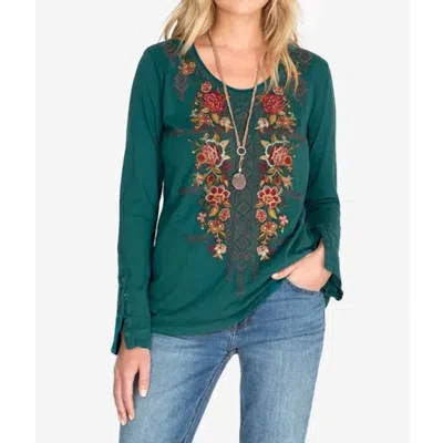 Johnny Was Zaret Embroidered Top In Emerald In Green