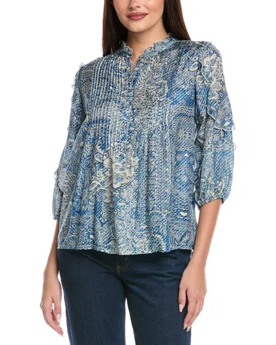 Johnny Was Zeeland Silk Blouse In Blue