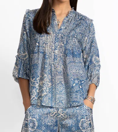 Johnny Was Zeeland Silk Blouse In Denim Print In Blue