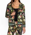 Johnny Was Zip Front Hoodie With Tape In Iris Whisper Scarf Print In Multi