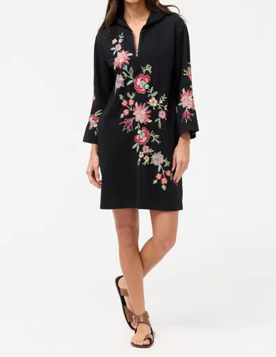 Johnny Was Zip Up Hooded Knit Beach Dress Junie In Black In Multi