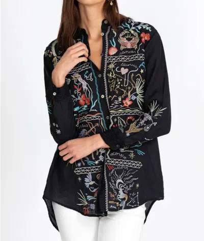 Johnny Was Zodiac Oversized Shirt Tunic Top In Black In Multi