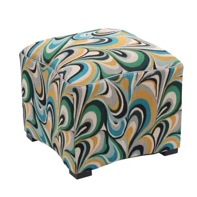 John-richard 20.5" Wide Square Abstract Cube Ottoman In Blue,green,yellow,black